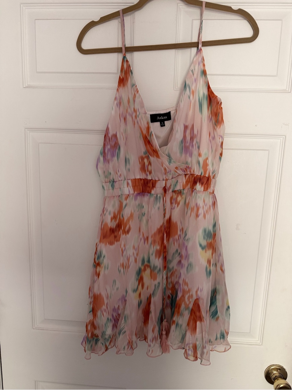 Aakaa Floral Watercolor Spaghetti-Strap Dress in Blush Multi